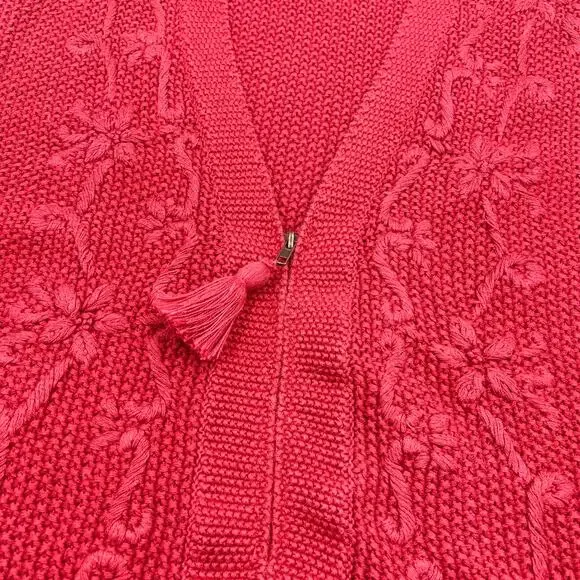 New York Style Womens VTG Heavyweight Embroidered Cottagecore Zip Cardigan Sz L - Picture 2 of 10